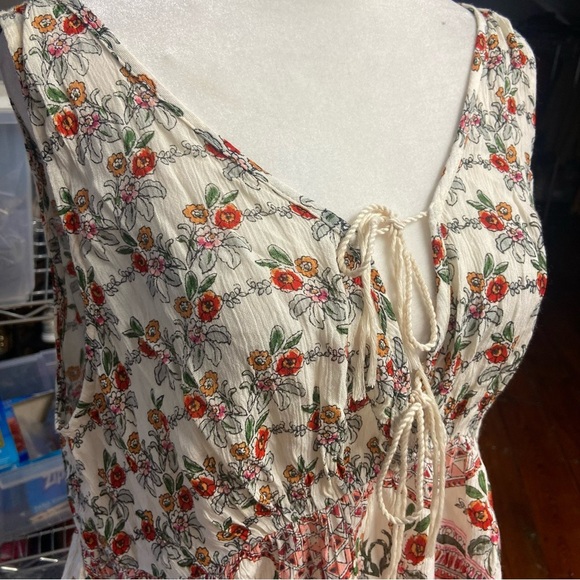 Anthropologie Patrons Of Peace Boho Floral Flowy Gauzy Top Size L Hippie Summer - Picture 9 of 10